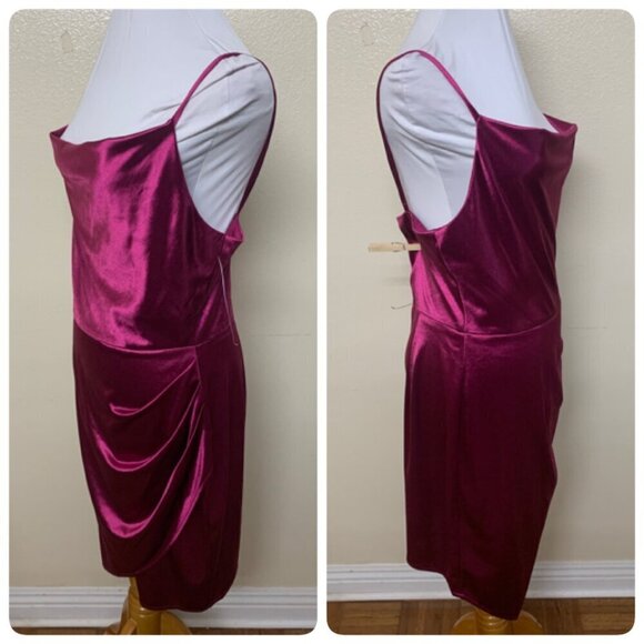 BCX Women's Juniors Cowl Neck Asymmetrical Ruched Dress Sz 9 in Pomegranate - Picture 3 of 12